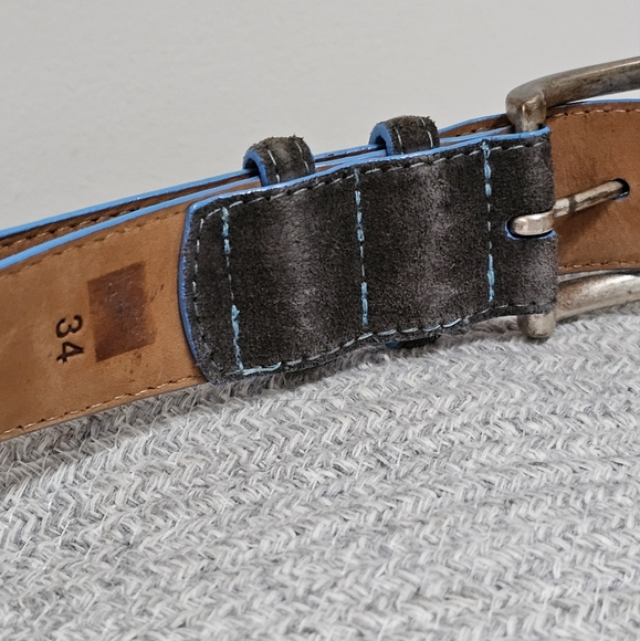 W. Kleinberg Gray Suede Blue Trim Detaial Genuine Leather Lined Luxury Belt USA - Picture 6 of 16